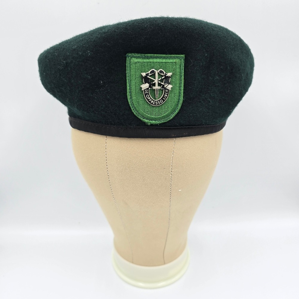 US Army 10th Special Forces Group Green Beret De Oppresso Liber Wool Size 7